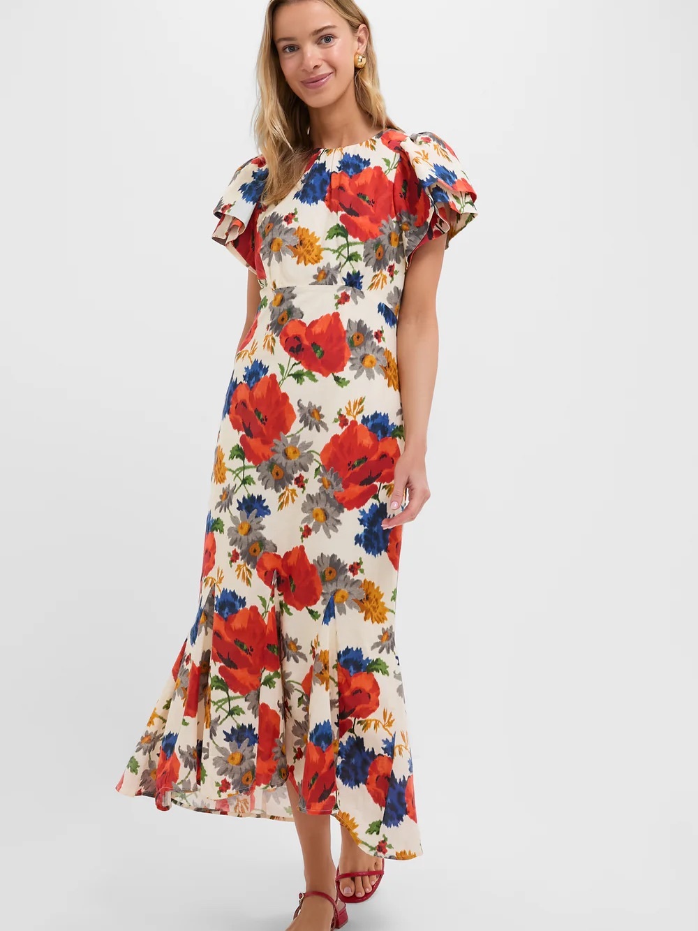 Tuckernuck Cream Maxi Dress with Red and Blue Floral Print